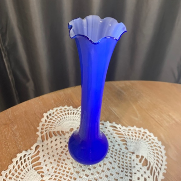 Murano Colbalt Blue Venetian Glass Candy Stripe Vase - Picture 8 of 9
